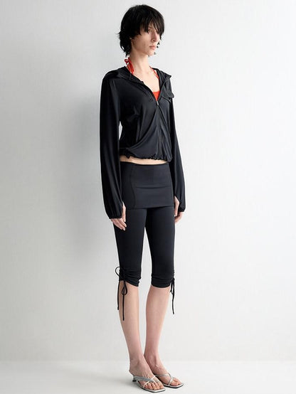 RUN TO THE FUTURE Breathable Upf110 Protection Slim Fit Hooded Zip Cropped Female Black Hoodies