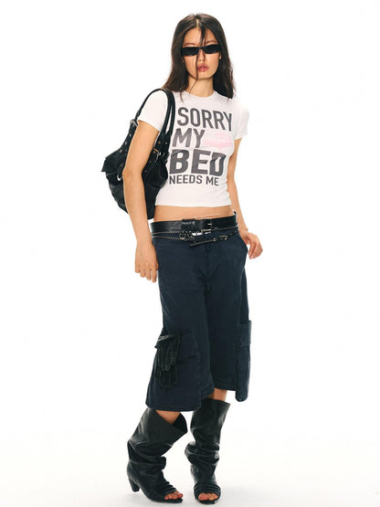 2th Desire Yellow Slim Cropped Playful Letter Print Women&