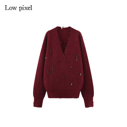 Low_pixel_Warm_Oversized_Street_Raw_Hem_Women_V-neck_Red_Pullover_Sweaters_MISSTT