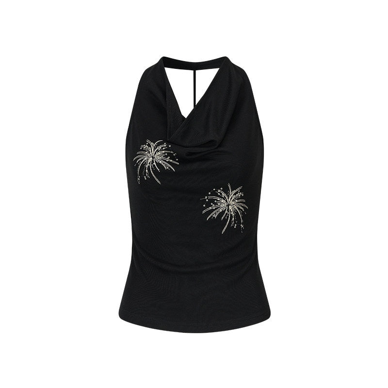 AnnoMundi_Airy_Lyocell_Embroidered_Halter_Polo_Collar_Midi_Women_Black_Tank_Tops_MISSTT