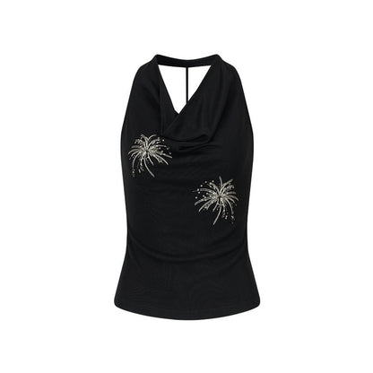 AnnoMundi_Airy_Lyocell_Embroidered_Halter_Polo_Collar_Midi_Women_Black_Tank_Tops_MISSTT
