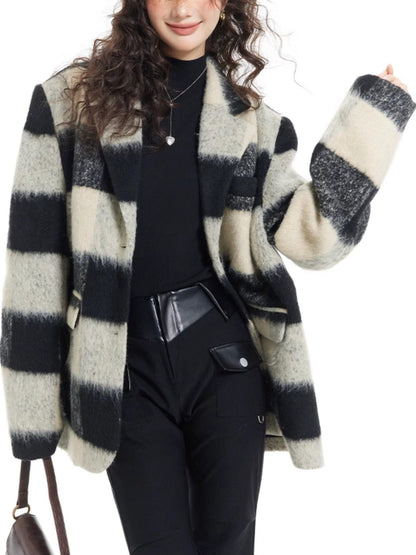 7Shiftin Padded Plaid Stand Collar Korean Commuter Straight Fit Short Coat