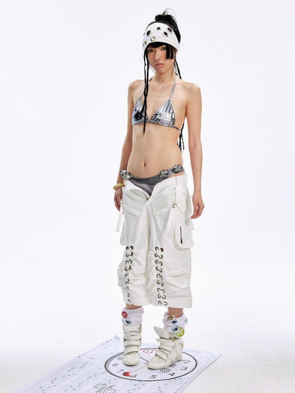 nit alcove Original Design No Padding Halter Short Top Heart Print Women Silver Gray Bikini