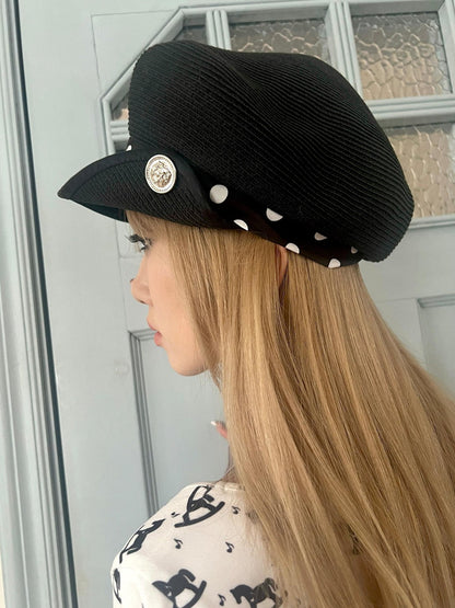 nit alcove Recycled Fiber Casual Straw Polka Dot Adjustable Unisex Black Hats