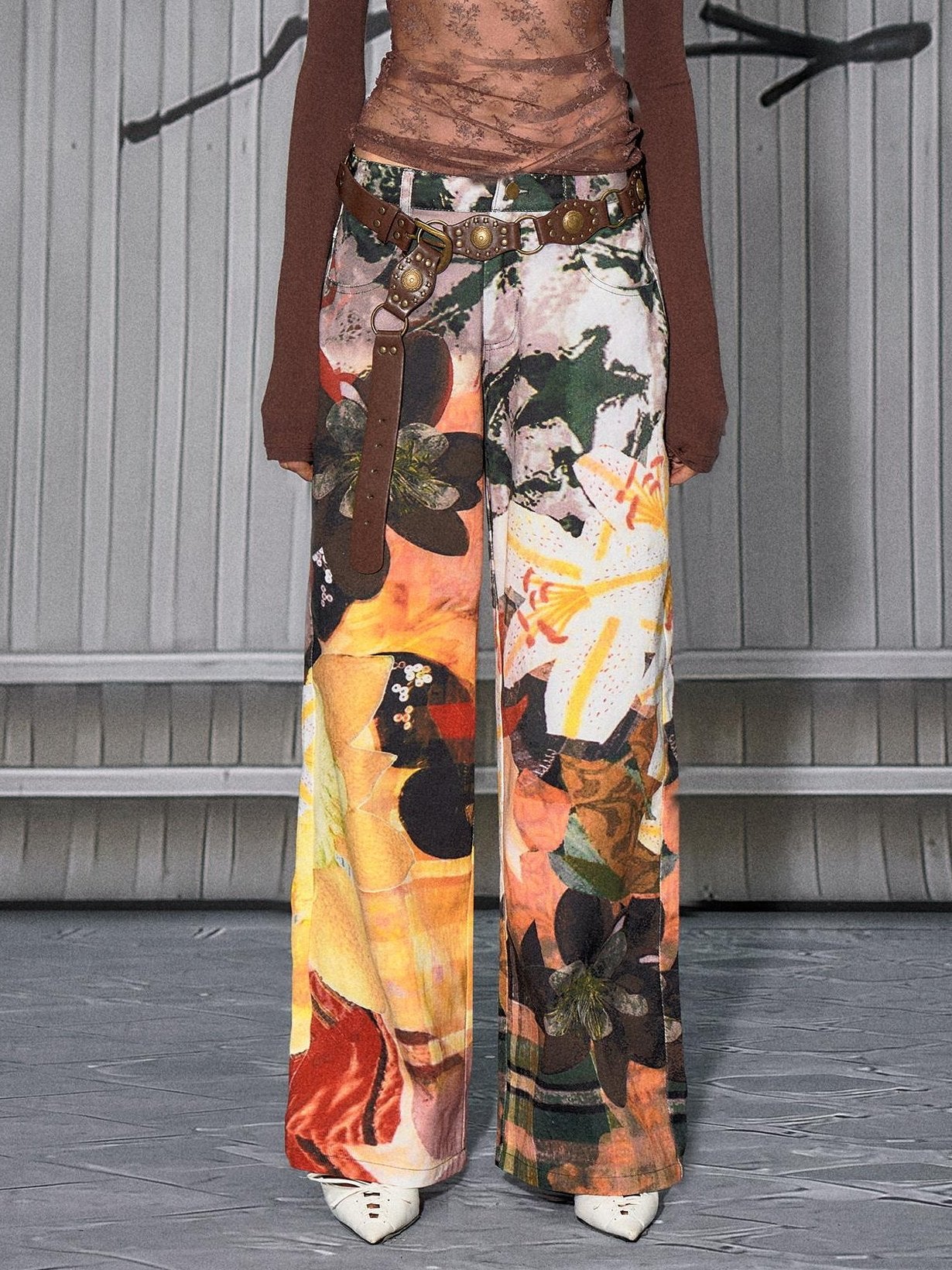 The NeverMore Sexy Mid Low Waist Hot Girl Floral Printed 100 Percent Cotton Wide Leg Pants