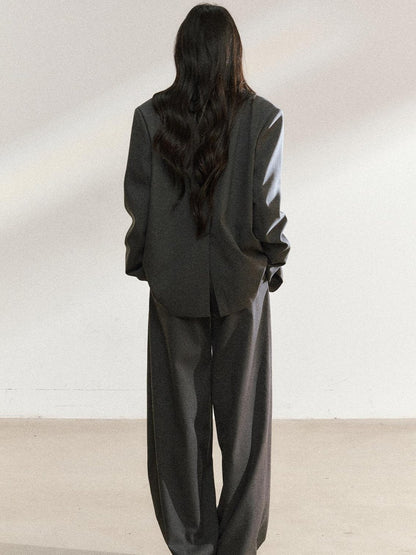7Shiftin Light Polyester Relaxed Fit Midlength Longsleeve Women Office Dark Gray Blazers