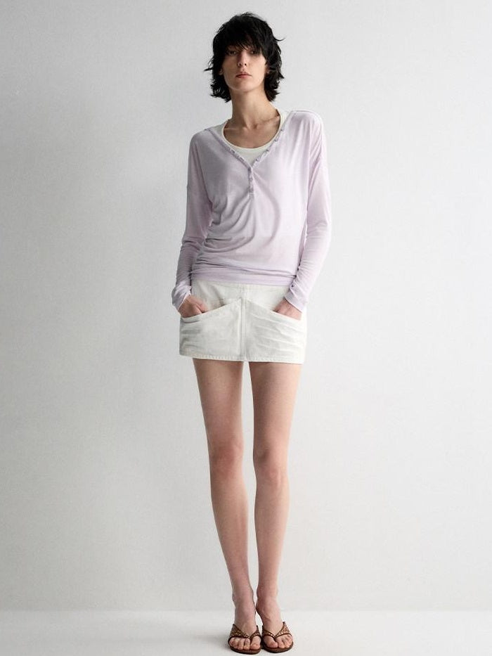 RUN TO THE FUTURE Washed Cotton Denim Pocket Minimalist A Line Low Waist Mini Skirts