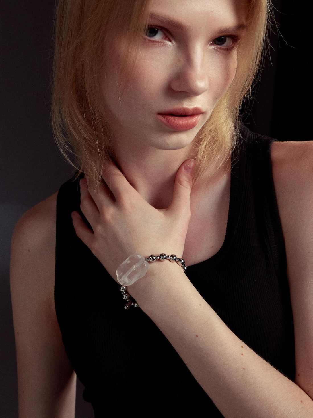 RUN TO THE FUTURE Original Design Natural Pink Crystal Titanium Steel Elegant Jewelry Bracelets