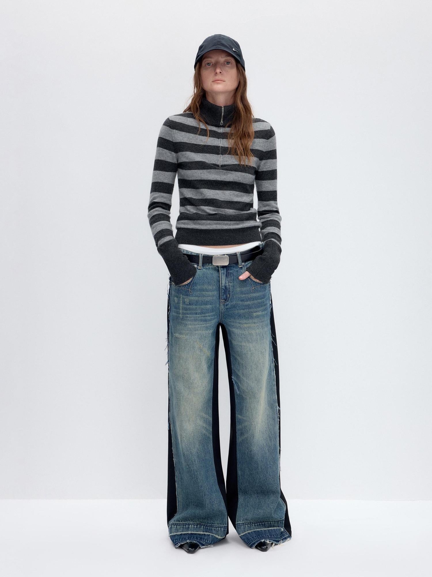 RUN TO THE FUTURE Vintage Slim Fit Wool Striped Pullover Office Commuter Women Sweaters