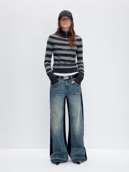 RUN TO THE FUTURE Vintage Slim Fit Wool Striped Pullover Office Commuter Women Sweaters