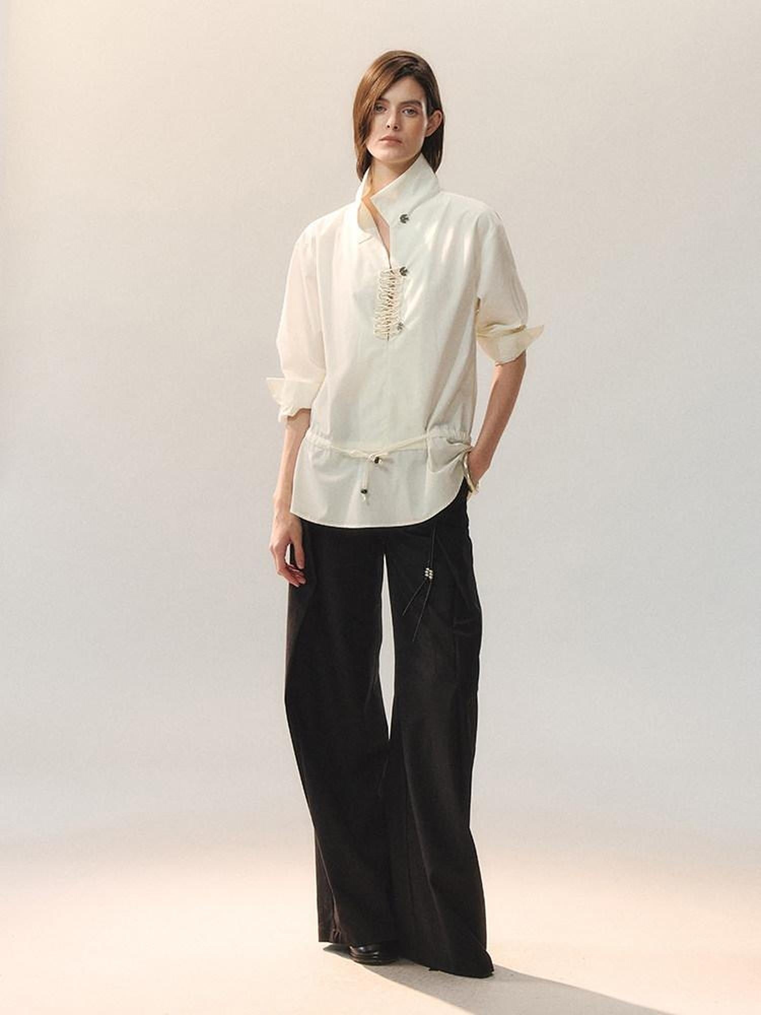AnnoMundi Bamboo Blend Loose Fit Chinese Buttoned Long Sleeve Women Blouses