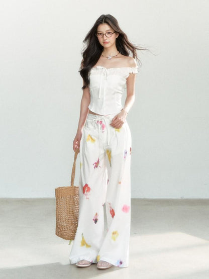 7Shiftin 100 Percent Cotton Drawstring Natural Waist Loose Fit Women Wide Leg Pants
