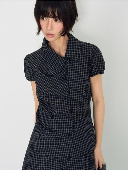 NAPSNAPS Plaid Ruffle Splice Vintage Women&