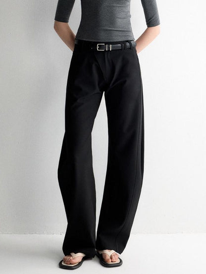 RUN TO THE FUTURE Soft Stretch Low Rise Minimal Loose Curved Tapered Women Classic Black Chinos