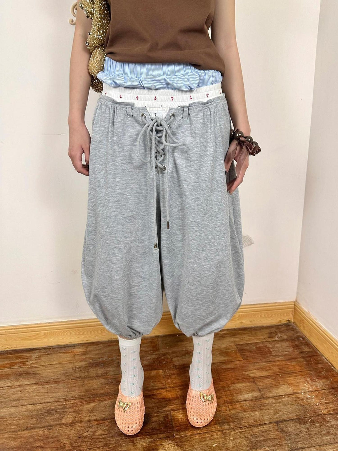 nit alcove Cotton Blend Relaxed Harem Low Rise Pockets Workwear Gray Mid-Length Shorts