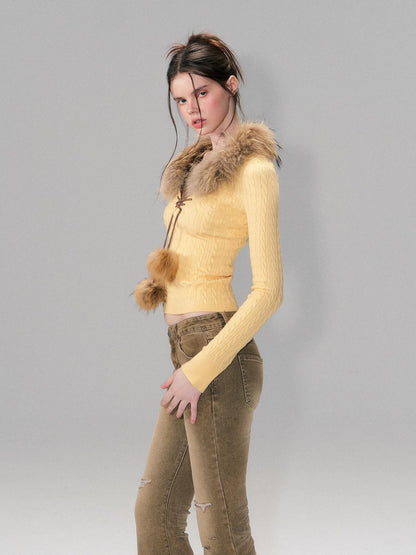 The NeverMore Viscose Blend Slim Fit Faux Layered Cropped Knit Pullover Girls Yellow Sweaters
