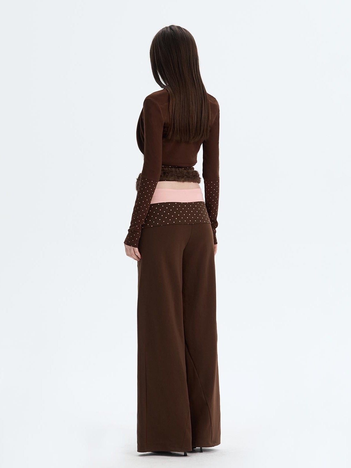 The NeverMore Polka Dot Patchwork Three Piece Long Sleeve Women Long Pants Top &amp; Pants Sets