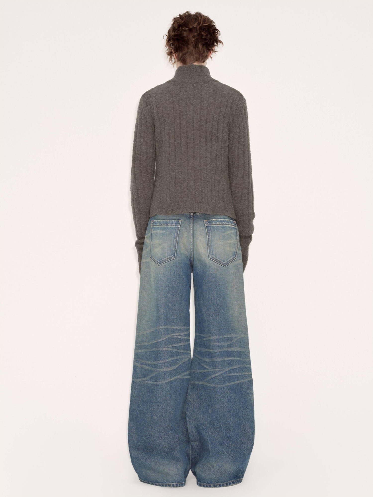 RUN TO THE FUTURE Washed Vintage Blue Low Rise Loose Fit Unisex High Cotton Denim Straight Jeans