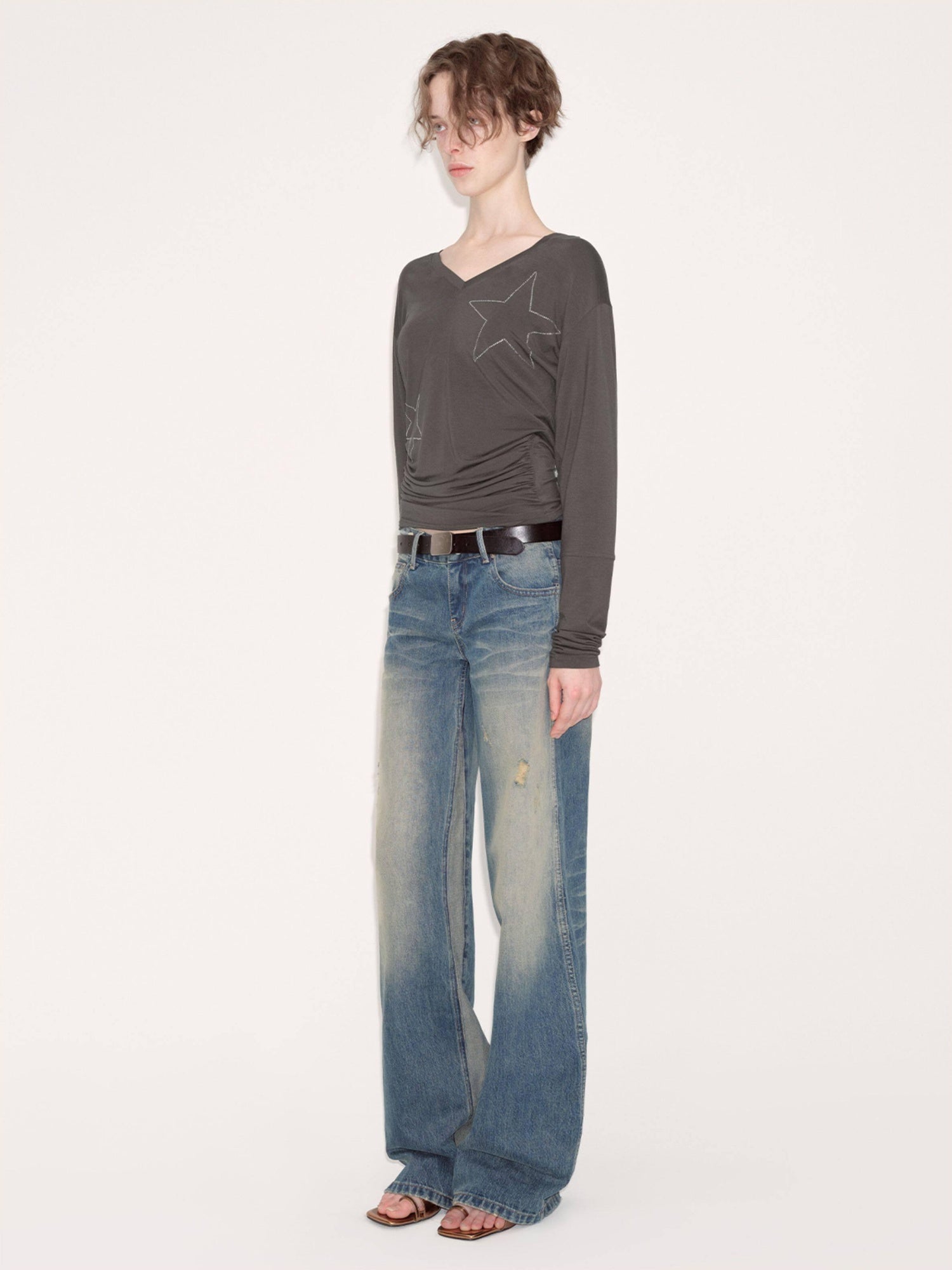 RUN TO THE FUTURE Durable Rigid Vintage Low Rise Women Zip Fly Classic Denim Blue Straight Jeans