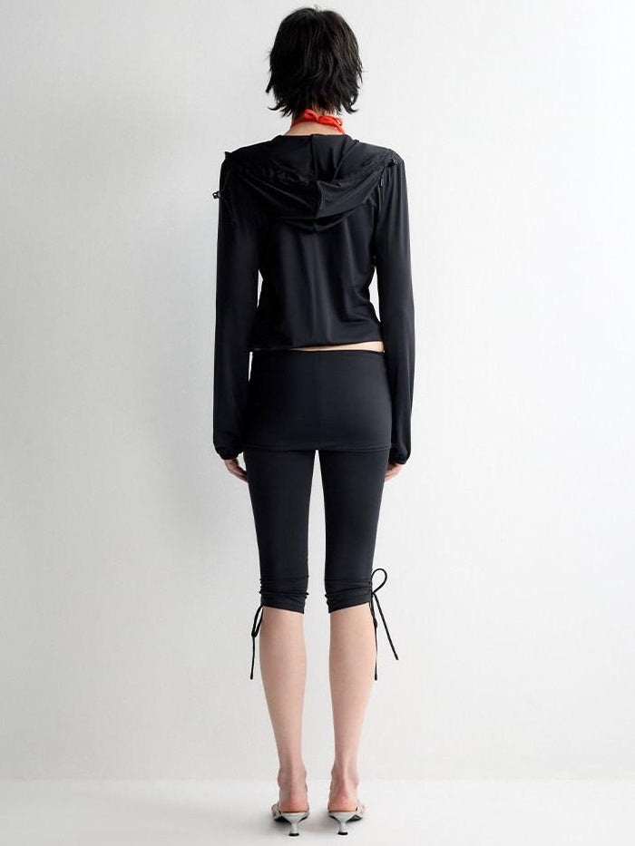 RUN TO THE FUTURE Breathable Upf110 Protection Slim Fit Hooded Zip Cropped Female Black Hoodies