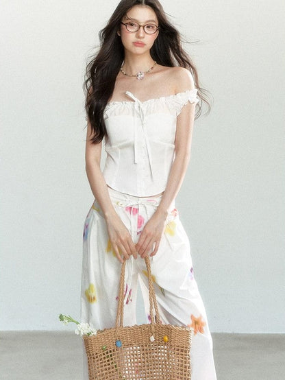 7Shiftin 100 Percent Cotton Drawstring Natural Waist Loose Fit Women Wide Leg Pants