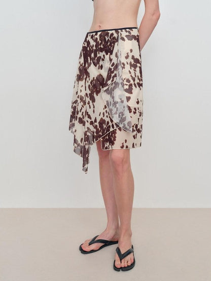 RUN TO THE FUTURE Breathable Lined Asymmetric A Line Casual Low Waist Cow Print Women Midi Skirts