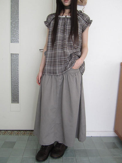 ang project Vintage Distressed Pleated High Waist A Line Women&