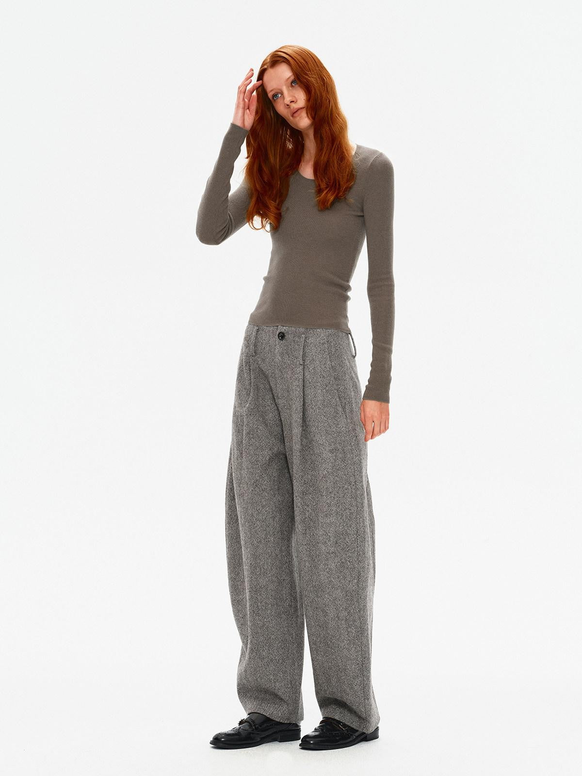 Northbutsouth Four Color U Neck Slim Fit Lightweight Long Sleeve Women&