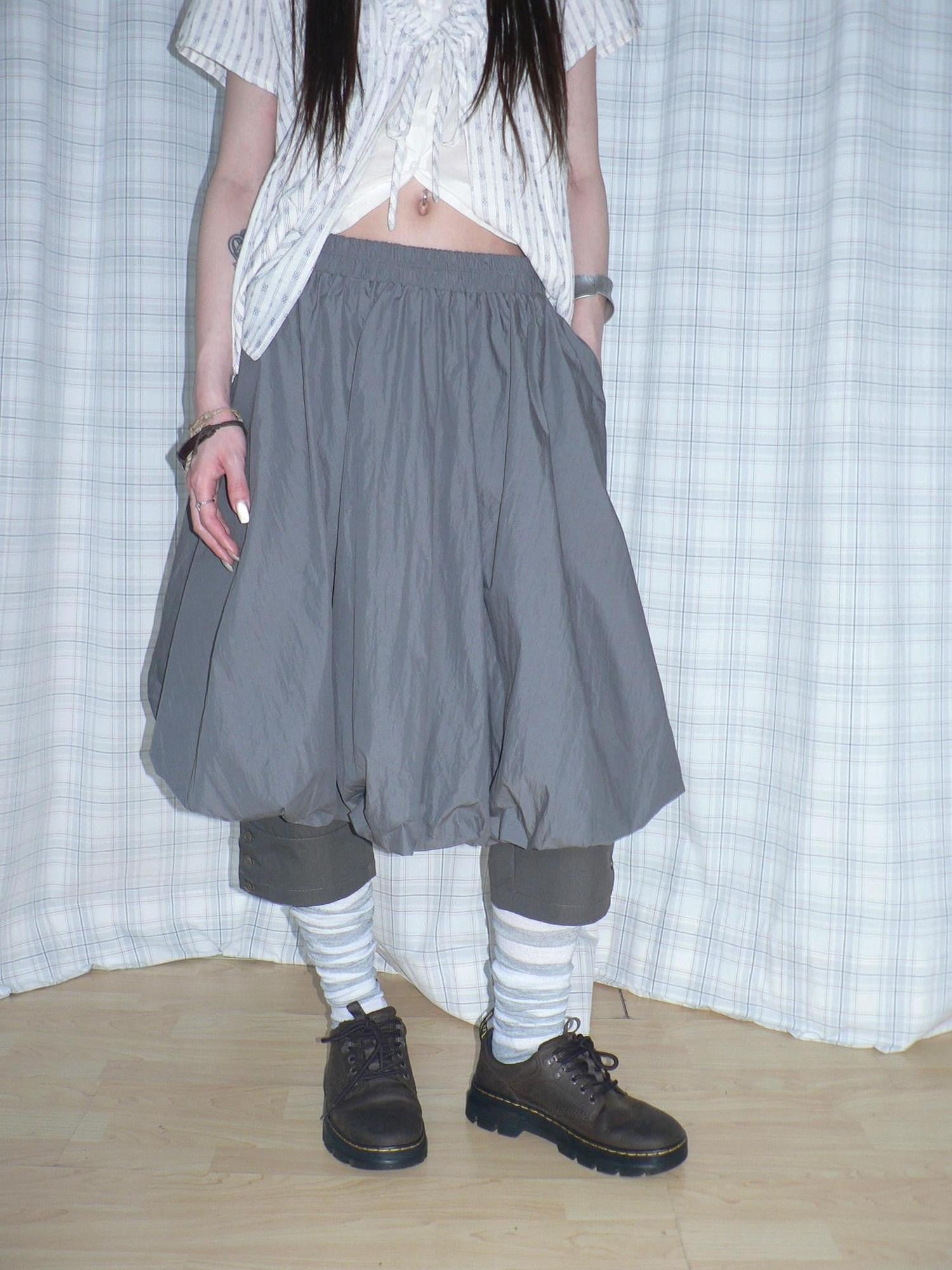 ang project Gray Pleated Elastic Waist Women&