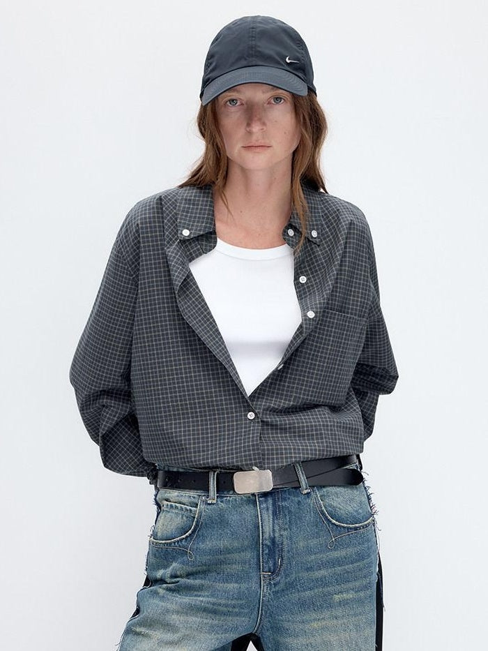 RUN TO THE FUTURE Soft 100% Cotton Breathable Original Loose Polo Collar Button Plaid Shirts