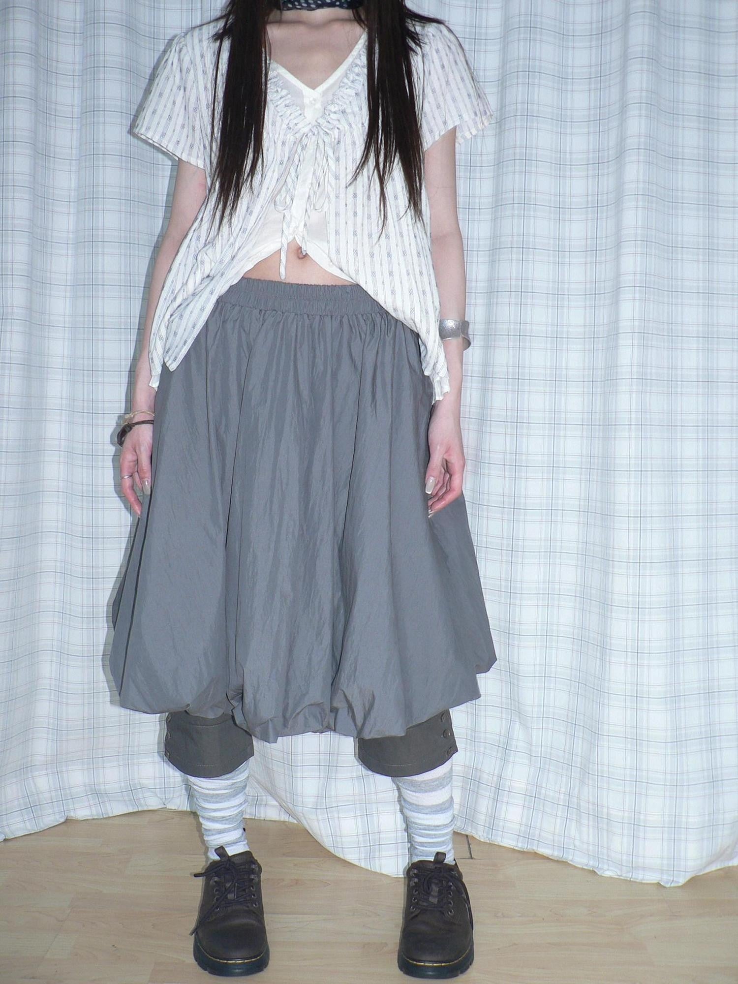ang project Gray Pleated Elastic Waist Women&
