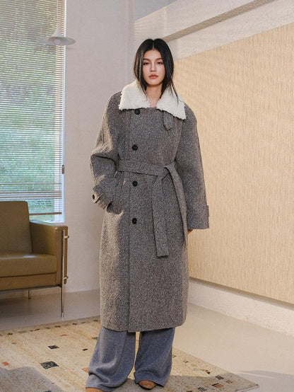 FU FRESH UP Minimalist Detachable Fur Collar Button Tie Women&