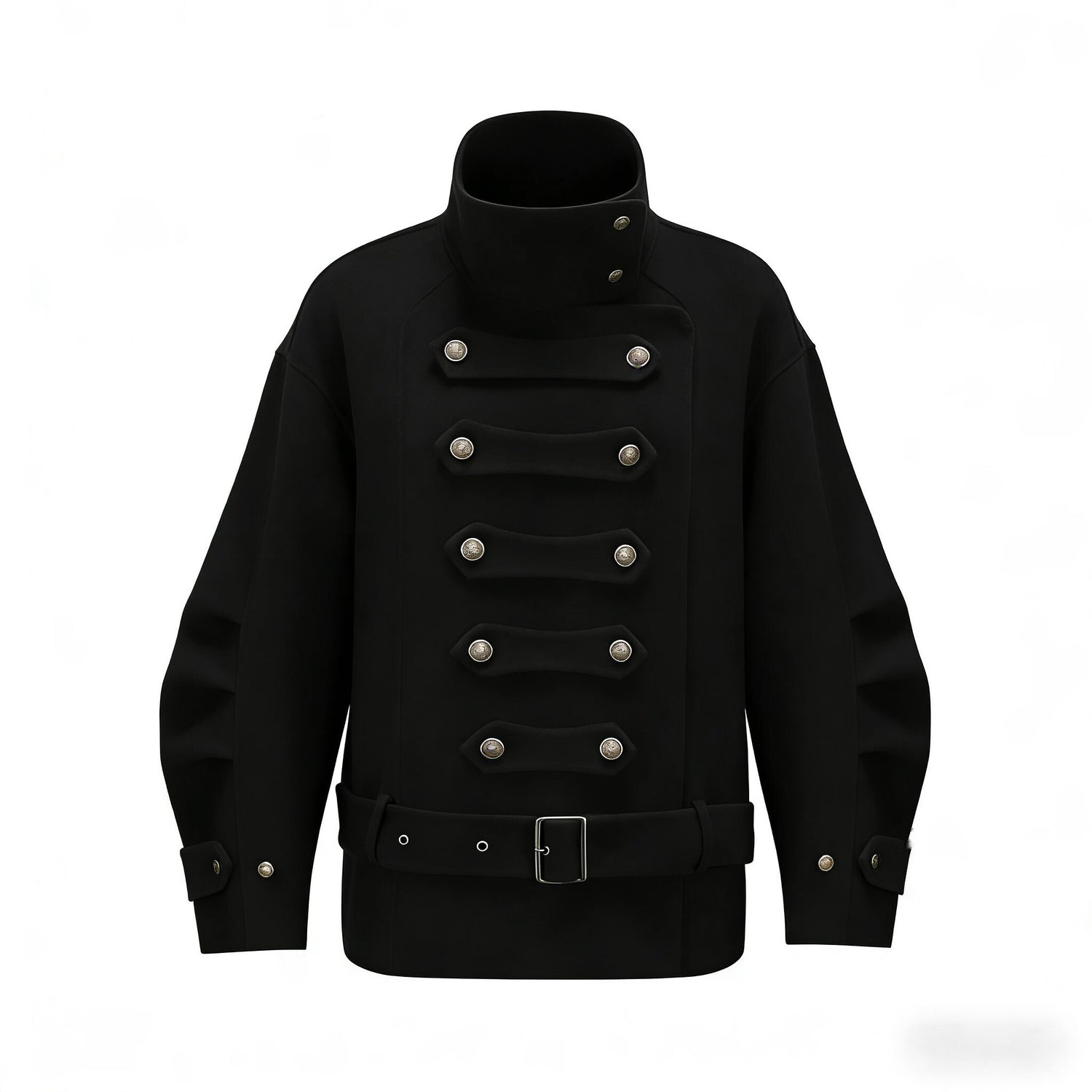 nit alcove Warm Wool Blend Pleated Biker Collar Unisex Double Breasted Cropped Wool Coats