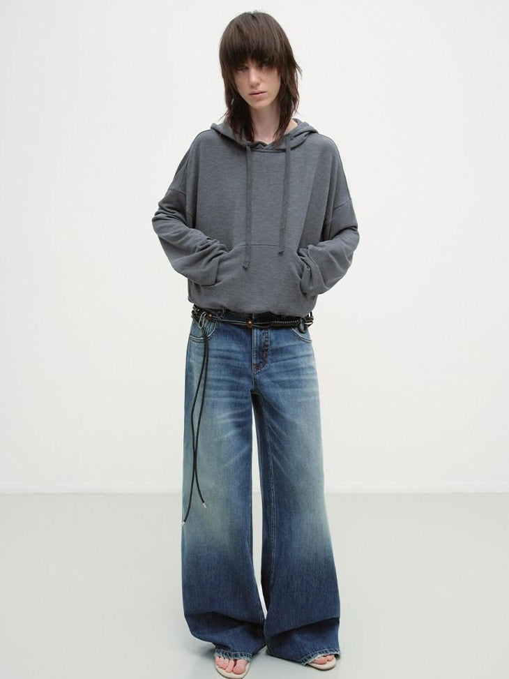 RUN TO THE FUTURE Cozy Hooded Loose Fit Long Sleeve Minimal Women Solid Heather Gray Sweatshirts