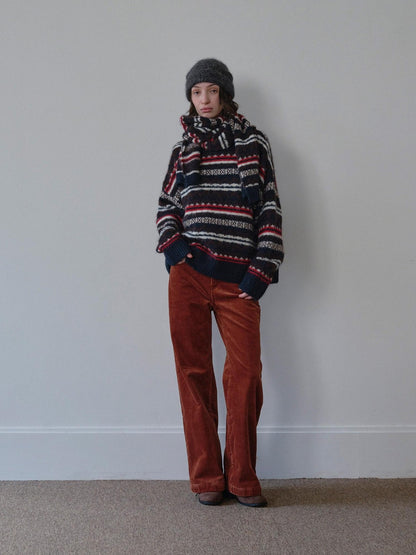 DKZ OFFICIAL Retro Striped Jacquard Two Piece Scarf Pullover Women&