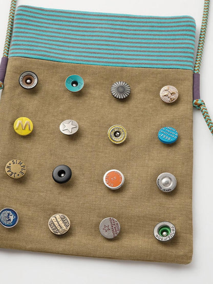 oinimi Khaki Stripe Button Badge Studded Square Women&