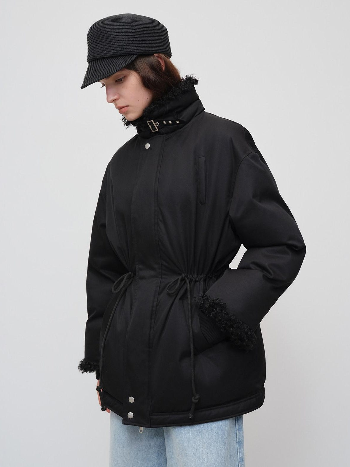 RUN TO THE FUTURE Classic Black Cotton Commuter Loose Fit Stand Collar Zipper Outerwear Parkas