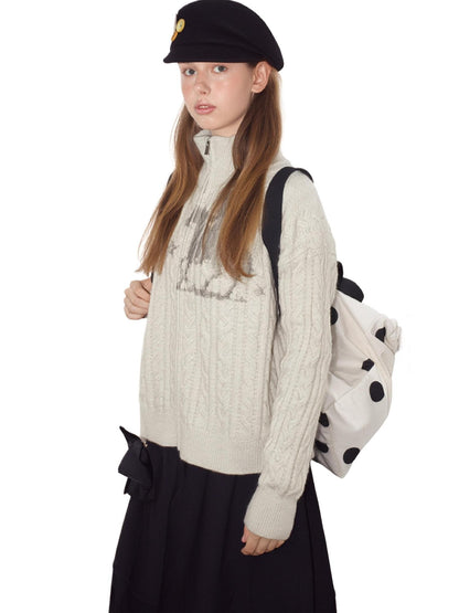 takeabreak Black White Polka Dot 26L Multi Carry Dual Zipper Tote Women&