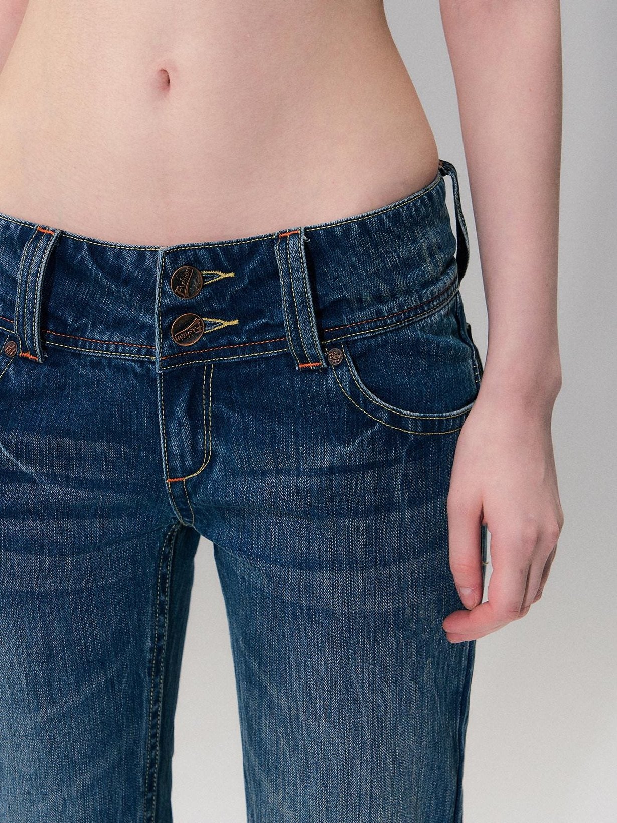 The NeverMore Slight Stretch Low Rise Slim Cotton Casual Women Deep Blue Straight Leg Jeans