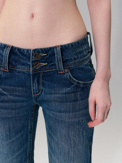 The NeverMore Slight Stretch Low Rise Slim Cotton Casual Women Deep Blue Straight Leg Jeans