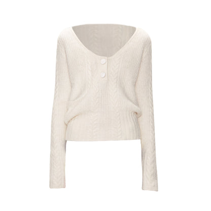The NeverMore Soft Vintage Oversized Button V-neck Pullover Knit Wool Blend Girls Sweaters