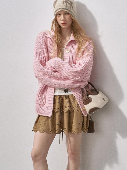 DIDDI MODA Sakura Pink Chunky Cable Knit Women&