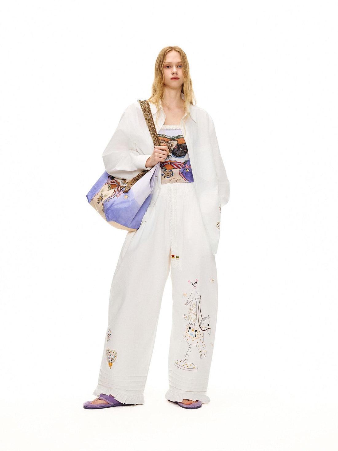 OuttheBlue Soft Lyocell Cotton Loose Mid Length Long Sleeve Embroidered Back Women Blouses