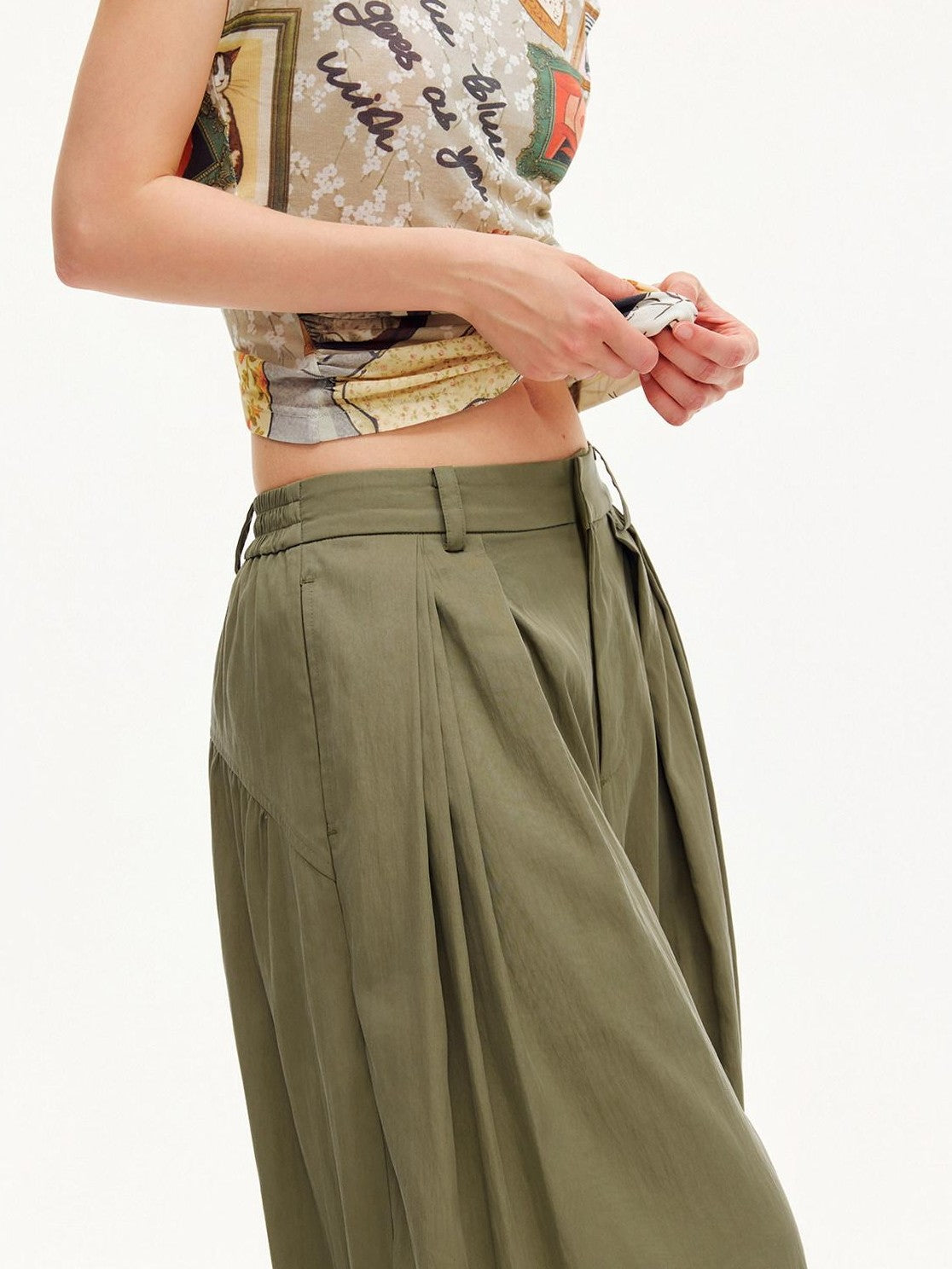 OuttheBlue Moss Green Solid Drapey Elastic Cuffed Women&
