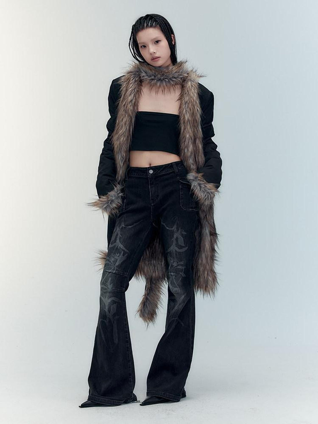 AnnoMundi Reversible Faux Fur Parka Half Collar Long Women&