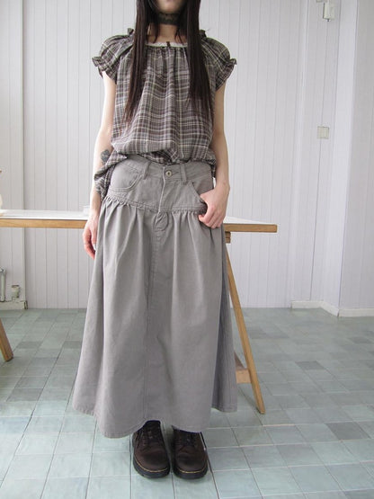 ang project Vintage Distressed Pleated High Waist A Line Women&
