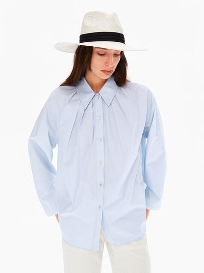 Northbutsouth Blue White Pleated Casual Loose Relaxed Fit Women&