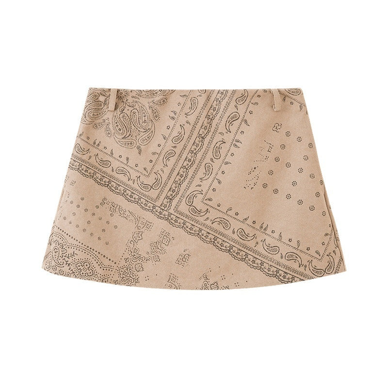 DIDDI_MODA_Khaki_Paisley_Print_A_Line_Mid_Waist_Women&
