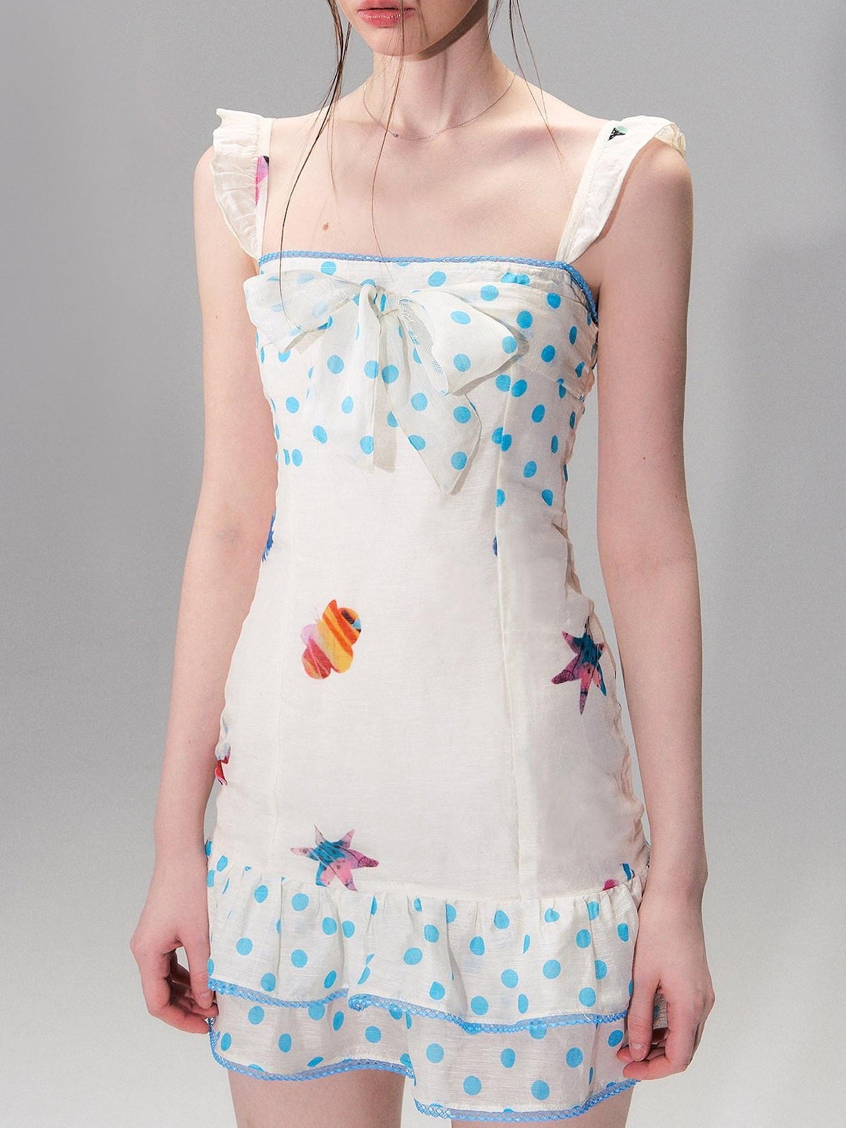 The NeverMore Linen Tie Waist Square Neck Aline Slim Ladies Printed Mini Dresses