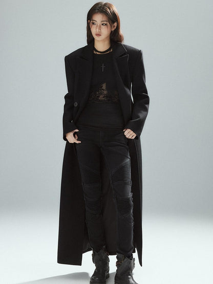 Low pixel Asymmetrical Patchwork Slim Streetwear Black Lyocell Long Sleeve T-Shirts